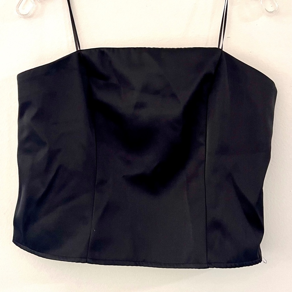 NWOT A New Day Womens Black Satin Bustier Smocked back Side Zipper Size Large